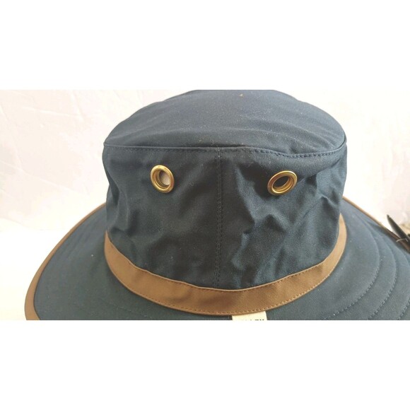 Tilley Waxed Cotton Outback Bucket Hat Sz Large Navy Blue Brim Crusher Cap TWC7 - Picture 9 of 13